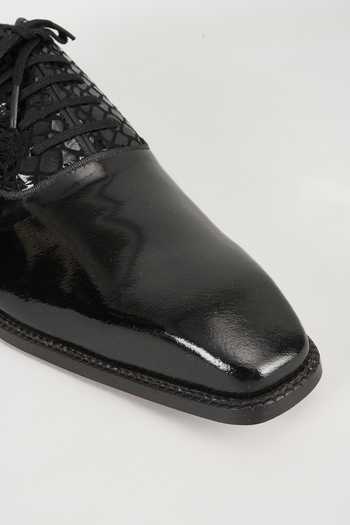 Shop_Salil Bhatia_Black Patent Leather And Suede Oxford Shoes _Online_at_Aza_Fashions