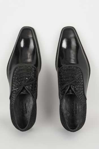 Shop_Salil Bhatia_Black Patent Leather And Suede Oxford Shoes _at_Aza_Fashions