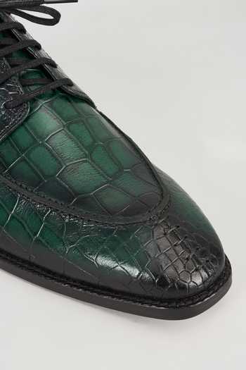 Salil Bhatia_Green Embossed Leather Derby Shoes _Online_at_Aza_Fashions