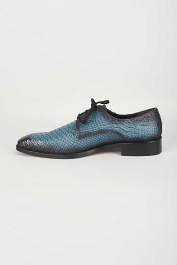 Salil Bhatia_Blue Embossed Leather Derby Shoes _Online_at_Aza_Fashions