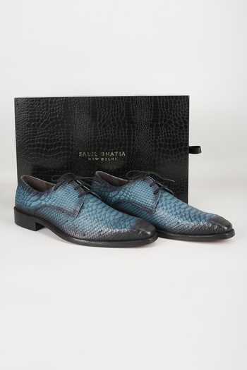 Buy_Salil Bhatia_Blue Embossed Leather Derby Shoes _Online_at_Aza_Fashions