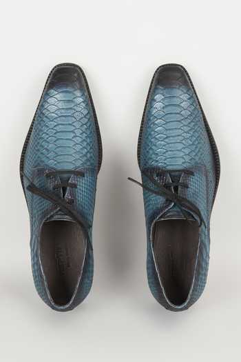 Shop_Salil Bhatia_Blue Embossed Leather Derby Shoes _at_Aza_Fashions