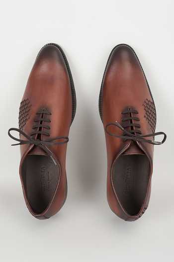 Shop_Salil Bhatia_Brown Leather Oxford Shoes _at_Aza_Fashions
