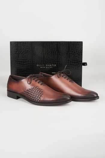 Shop_Salil Bhatia_Brown Leather Oxford Shoes _Online_at_Aza_Fashions
