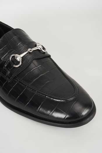 Shop_Salil Bhatia_Black Embossed Leather Embellished Loafers _Online_at_Aza_Fashions