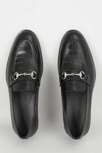 Shop_Salil Bhatia_Black Embossed Leather Embellished Loafers _at_Aza_Fashions