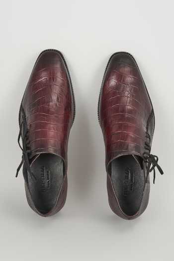 Shop_Salil Bhatia_Burgundy Croc Embossed Oxford Shoes _at_Aza_Fashions