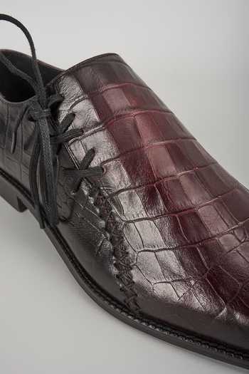 Shop_Salil Bhatia_Burgundy Croc Embossed Oxford Shoes _Online_at_Aza_Fashions