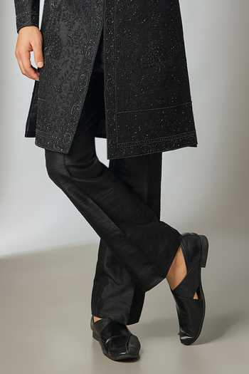 Salil Bhatia_Black Silk Raw Hand Embroidered Sherwani Set _Online_at_Aza_Fashions