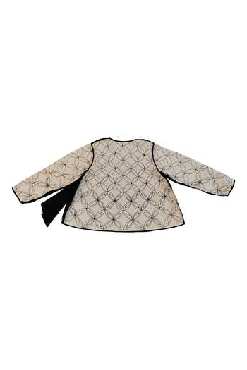 Shop_KA-Sha_Black Cotton Embroidery Round Neck And White Handwoven Jacket _at_Aza_Fashions