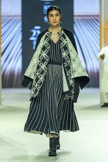Shop_KA-Sha_Black Cotton Embroidery Round Neck And White Handwoven Jacket _Online_at_Aza_Fashions