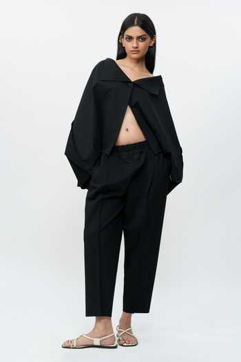 AK-OK_Black Spandex Off-shoulder Structured Jacket And Trouser Co-ord Set _Online_at_Aza_Fashions