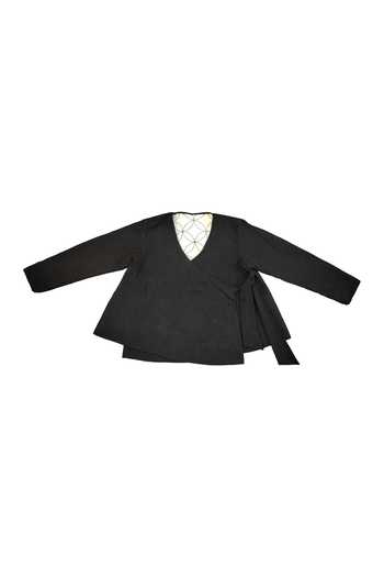 Shop_KA-Sha_Black Cotton Embroidery V-neck And White Organic Jacket _at_Aza_Fashions