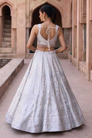 Shop_ANGAD SINGH_Ivory Silk Sweetheart Neck Chaandni Raw Embroidered Lehenga Set _at_Aza_Fashions