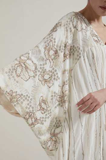 Buy_Kavita Bhartia_Ivory Crepe V-neck Embroidered Kaftan _Online_at_Aza_Fashions