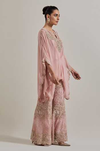 Kavita Bhartia_Pink Organza, Chiffon Embroidery, Sequins, Hand Embellished Top And Palazzo Set _Online_at_Aza_Fashions