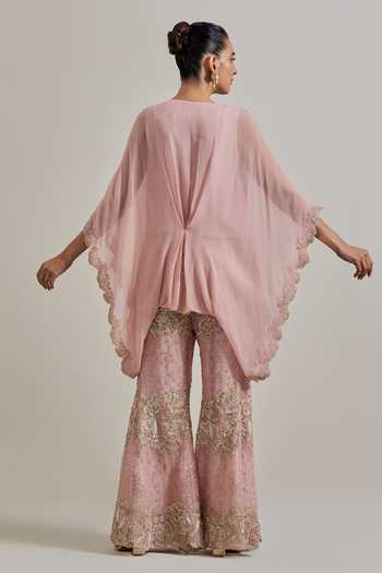 Shop_Kavita Bhartia_Pink Organza, Chiffon Embroidery, Sequins, Hand Embellished Top And Palazzo Set _at_Aza_Fashions