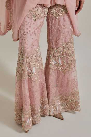 Kavita Bhartia_Pink Organza, Chiffon Embroidery, Sequins, Hand Embellished Top And Palazzo Set _at_Aza_Fashions