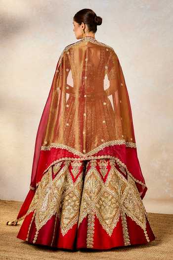 Shop_Masaba_Wine Leatherette, Georgette, Organza, Kokum Sherbet Bridal Lehenga Set _at_Aza_Fashions