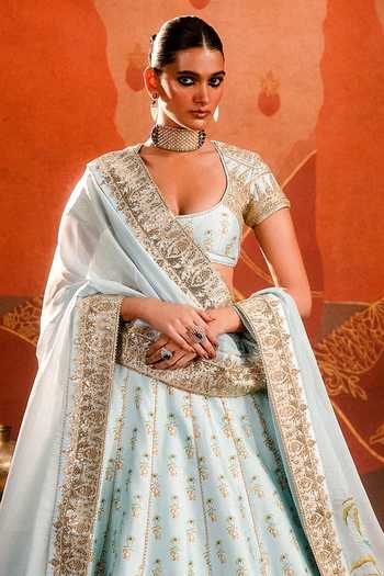 Buy_Masaba_Blue Organza, Sequins, Aasman Embellished Bridal Lehenga Set _Online