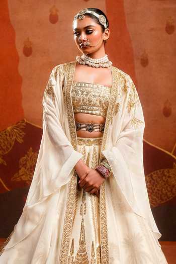Masaba_Ivory Viscose, Silk Zardozi Embroidered Bridal Lehenga Set 