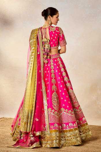 Shop_Masaba_Magenta , Organza, Organza, Tulle Cut Rose Falooda Bridal Lehenga Set _at_Aza_Fashions