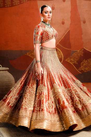 Masaba_Orange Tissue, , Organza Embroidery The Mohanthal Bridal Lehenga Set 