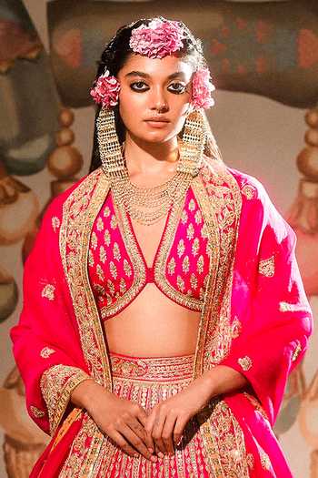 Masaba_Pink , Organza Zari, Cut Work The Gulaab Bridal Lehenga Set 