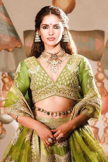 Masaba_Green , Organza, Cotton Zari, The Jaljeera Bridal Lehenga Set 