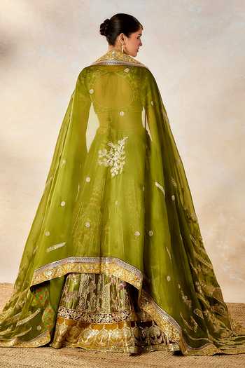 Shop_Masaba_Green , Organza Sequins, Embroidery The Aam Panna Bridal Lehenga Set _at_Aza_Fashions