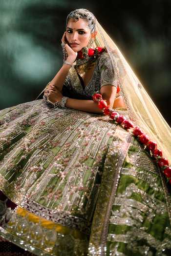 Buy_Masaba_Green , Organza Sequins, Embroidery The Aam Panna Bridal Lehenga Set _Online