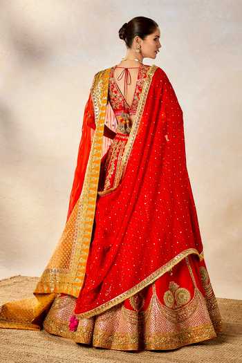 Shop_Masaba_Red , Organza, Viscose The Gulab Sherbet Embroidered Bridal Lehenga Set _at_Aza_Fashions