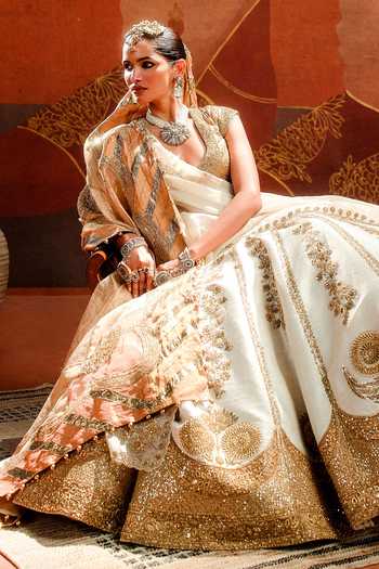 Shop_Masaba_Ivory , Tissue, Organza Nan Khati Embroidered Bridal Lehenga Set _Online