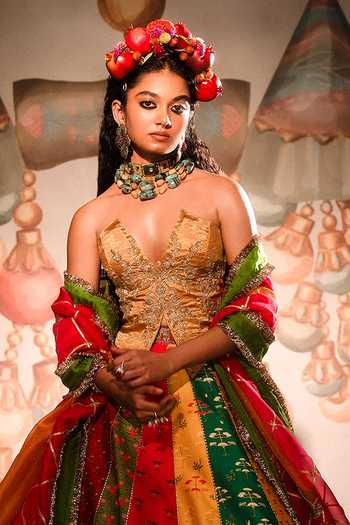 Buy_Masaba_Multi Color Gingham, Silk Organza, Tissue Zari, The Rainbow Barfi Lehenga Set _Online
