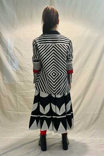 Shop_KA-Sha_Black Cotton Applique Aakar Fleur Striped Blazer _at_Aza_Fashions
