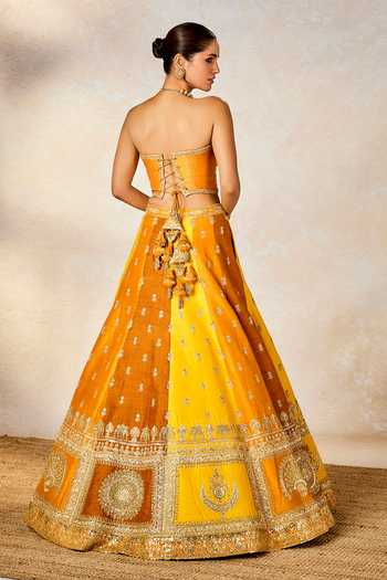 Shop_Masaba_Yellow Organza, Hemp, Zari, Sequins, The Son Patissa Lehenga Set _at_Aza_Fashions