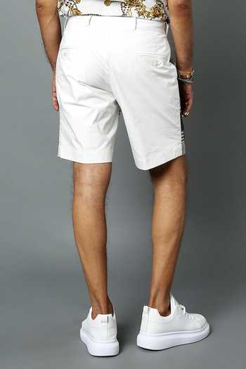 Shop_House Of Three_White Cotton Linen Jewel Dravida Print Shorts _at_Aza_Fashions
