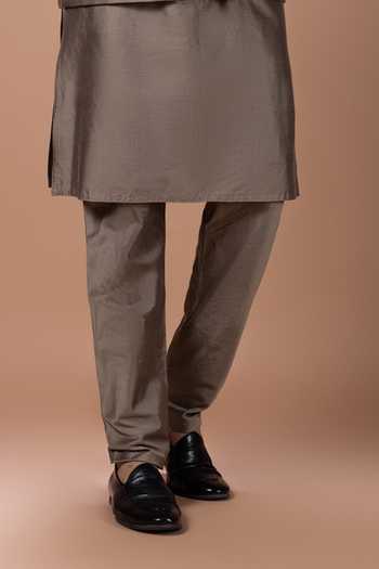 Shop_Priyanka Haralalka_Grey Silk, Cotton Kurta Set With Bundi _Online_at_Aza_Fashions