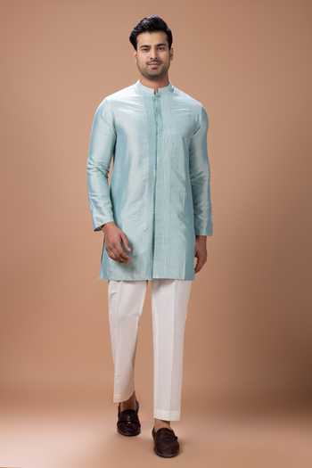 Priyanka Haralalka_Aqua Silk, Cotton Bundi And Kurta Set _Online