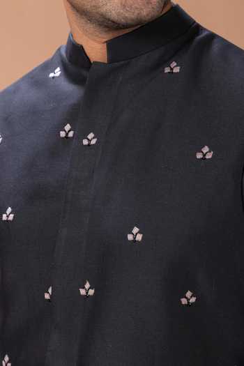 Priyanka Haralalka_Black Silk, Cotton Bundi And Kurta Set _at_Aza_Fashions