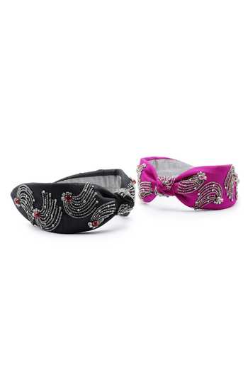 APT FOREVER_Magenta Embroidery, Beads, Rhinestones Supernova Gems Headband _Online_at_Aza_Fashions