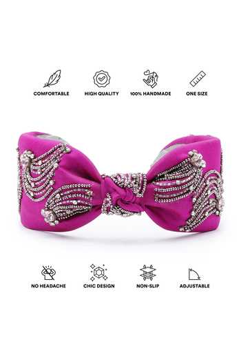 Shop_APT FOREVER_Magenta Embroidery, Beads, Rhinestones Supernova Gems Headband _Online_at_Aza_Fashions