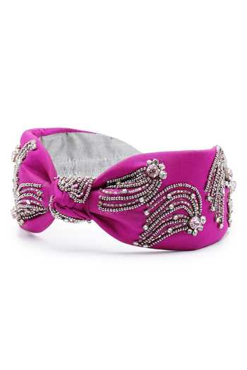APT FOREVER_Magenta Embroidery, Beads, Rhinestones Supernova Gems Headband _at_Aza_Fashions
