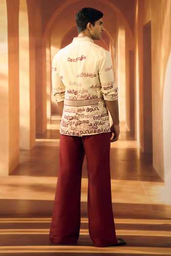 Shop_Vivek Karunakaran_Cream Linen Kural Print Shacket _at_Aza_Fashions