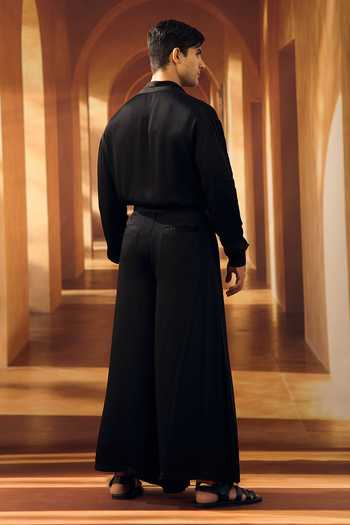 Shop_Vivek Karunakaran_Black Satin, Modal Wrap Shirt _at_Aza_Fashions