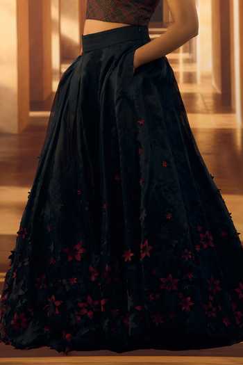 Vivek Karunakaran_Black Organza Pleated Skirt _Online_at_Aza_Fashions
