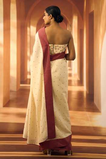 Shop_Vivek Karunakaran_Cream Cotton Applique Bandeau Neck Embroidered Corset Blouse _at_Aza_Fashions