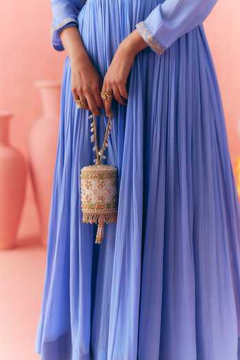 Shop_Mirasa_Blue Georgette, Net, Chiffon, Lycra V-neck Areeza Pure Anarkali Set _Online_at_Aza_Fashions