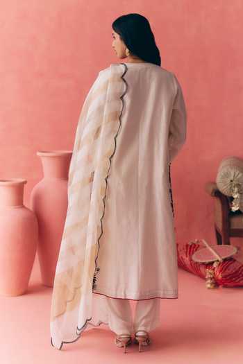 Shop_Mirasa_Ivory Silk, Chanderi, Tissue Round Neck, Yes Areesha Pure Kurta Set _at_Aza_Fashions