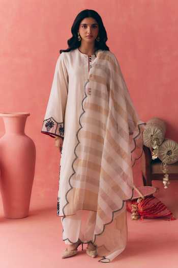Buy_Mirasa_Ivory Silk, Chanderi, Tissue Round Neck, Yes Areesha Pure Kurta Set _Online_at_Aza_Fashions